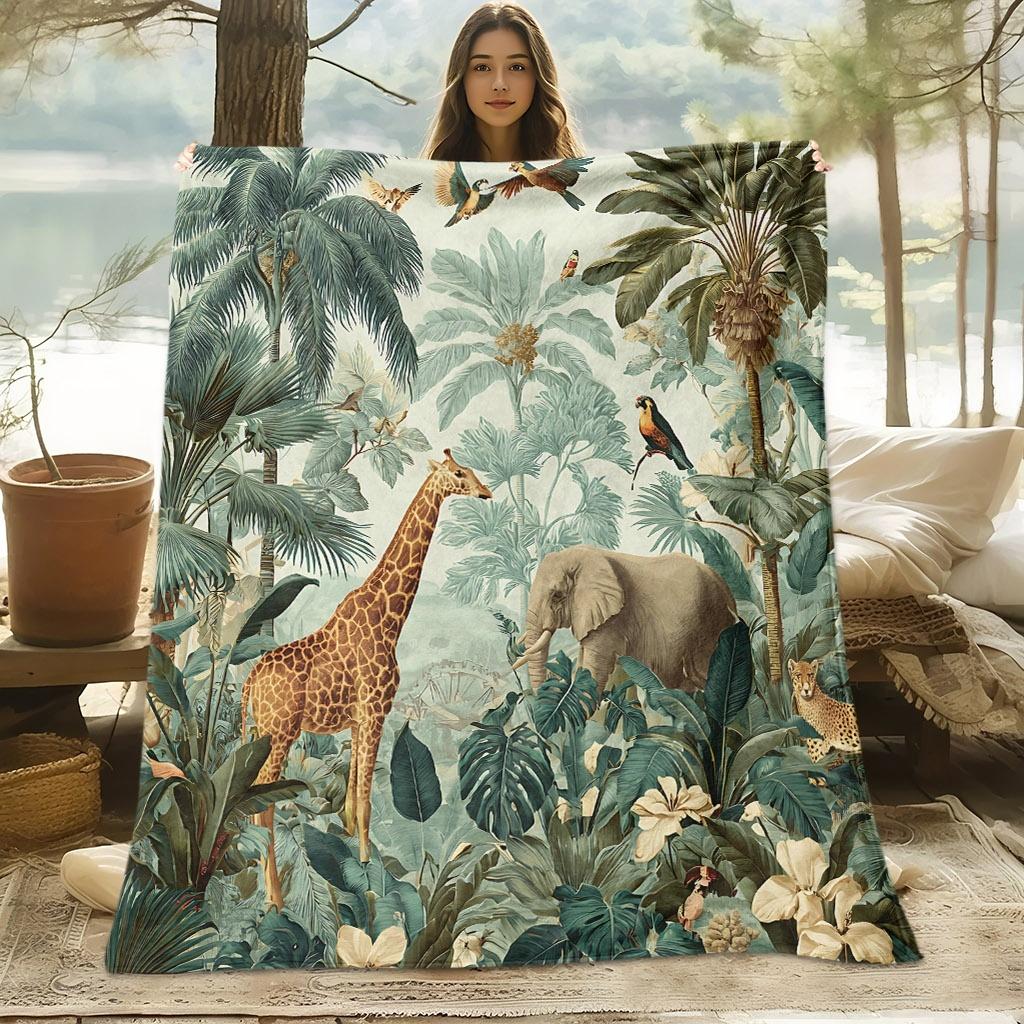 1pc Tropical Rainforest Animal Digital Print Blanket, All Seasons Suitable, Sofa Blanket, Soft And Comfortable Polyester Fiber, Perfect Gift for Famil
