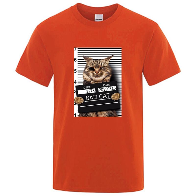 Summer Mens High Quality Tshirt 100 Cotton Funny Criminal Cat Pattern Printed Casual Cool Oneck T Shirt Loose Male Tees Tops