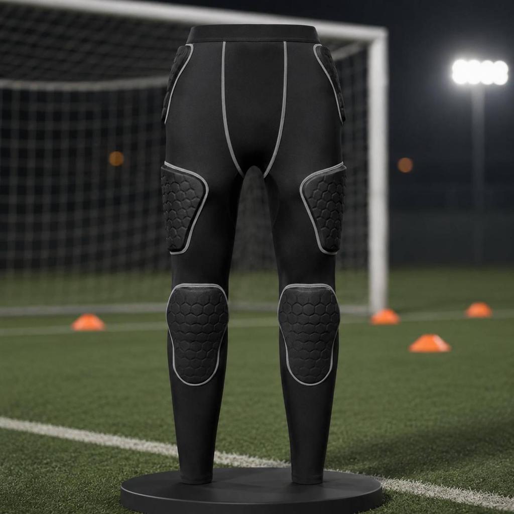 Pantaloni a Compressione Imbottiti Assorbiurto Allenamento Portiere