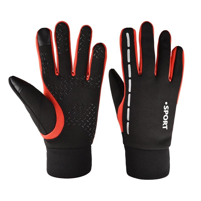 Autumn and winter waterproof velvet warm reflective strip outdoor riding full finger gloves men's and women's touch screen windproof gloves