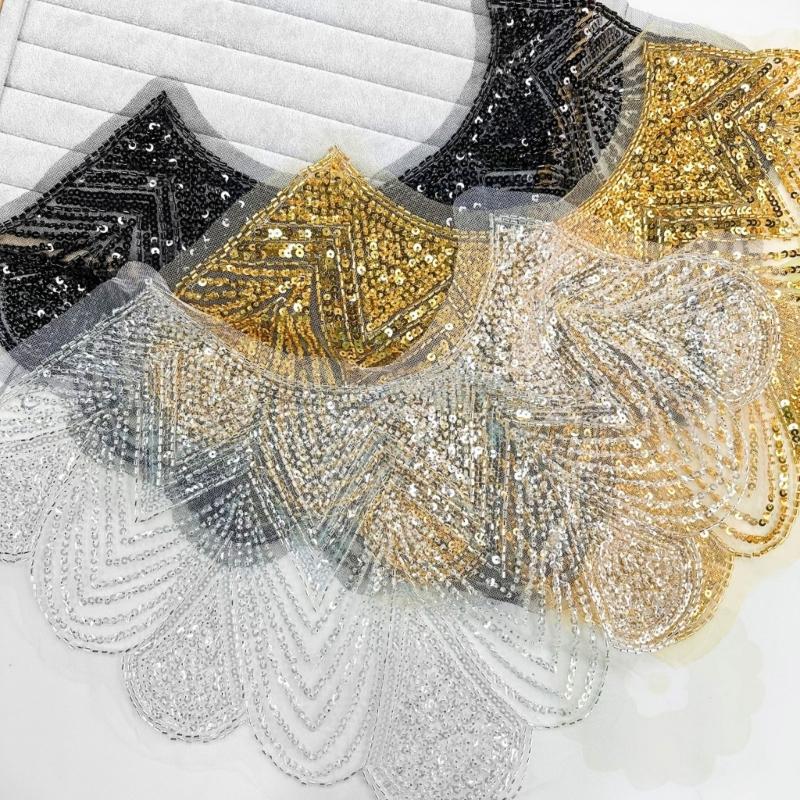 Elegant Beads Lace Collar Patches Adhesive For Wedding Gowns And Evening Dresses