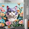Bathroom with Purplish White Cat 3D Shower Curtain, Luxury Bathtub Standard Shower Curtain, Waterproof and Bright Fabric Shower