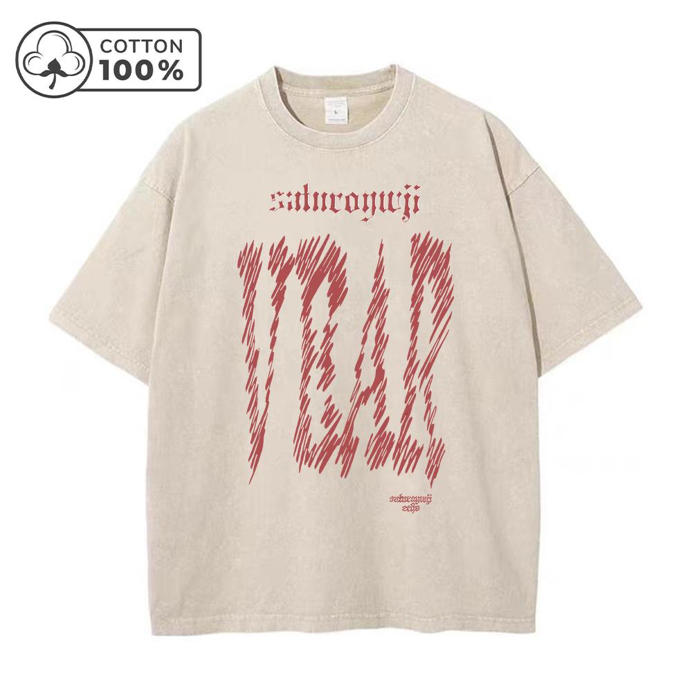 Mens Graffiti Text Print Washed TShirt Retro Distressed Summer Commute Pure Cotton Short Sleeve Casual Loose Street Style Top