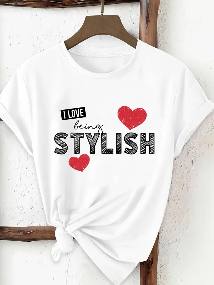 (Asian Size) cartoon letter  Tee Top Woman Print Women Clothing Short Sleeve T Shirt Fashion Female Graphic T-shirts