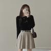 Autumn Winter Knitted Pleated Skirts Women Korean Fashion High Waist A-Line Skirts Ladies Elegant Streetwear Gray Skirt