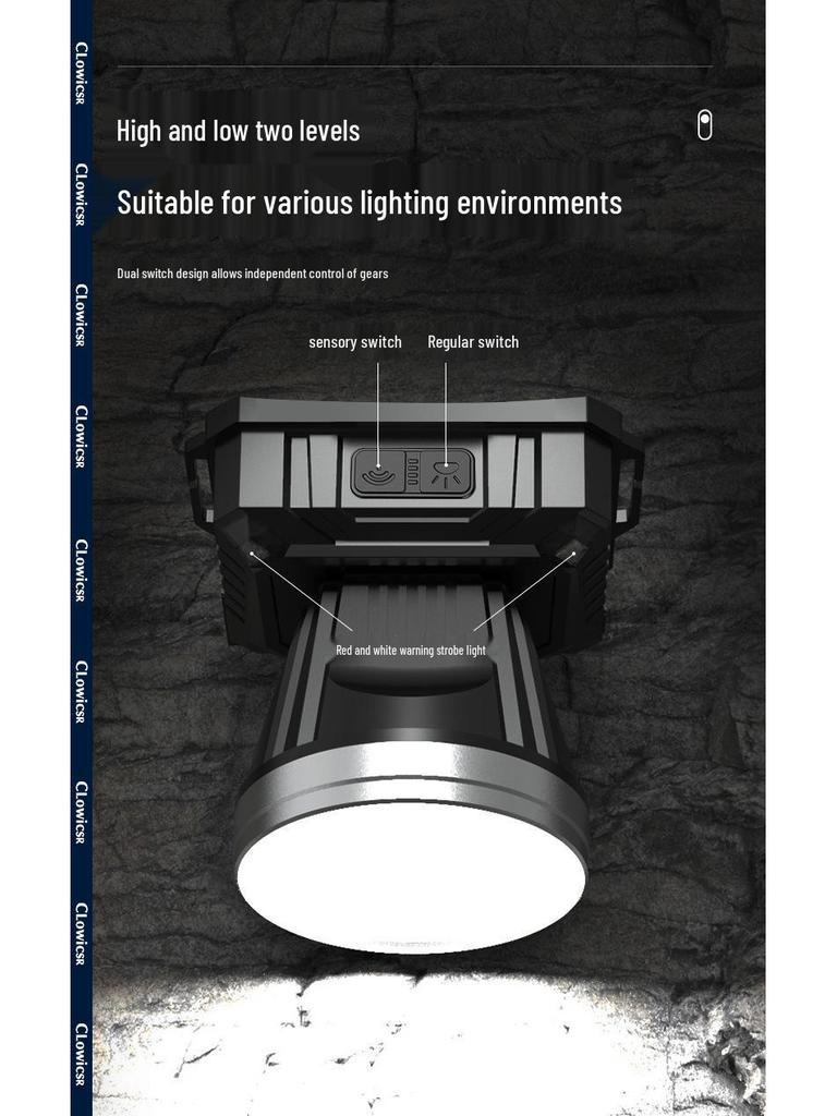 Rechargeable High Power Headlamp: Super Bright White Laser with Long Battery Life and Durability for Outdoor and Mining Use.