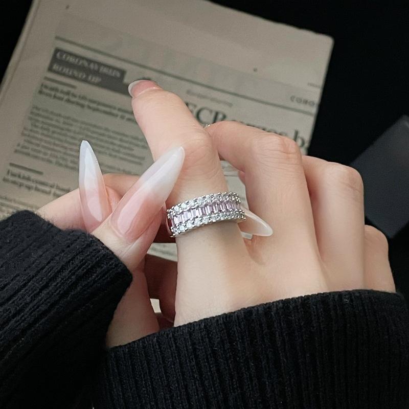 Pink Zircon Series High-End Light Luxury Sweet Cool Wind Opening Ring Niche Design Stacking Love Personalized Ring