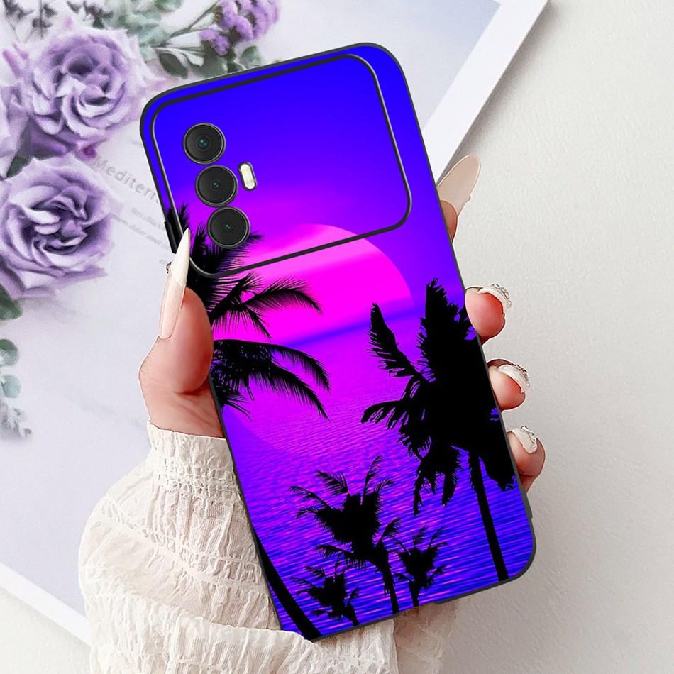 For Tecno Spark 8 Pro 8T 8P Elegant Floral Cat Phone Case For Tecno Spark8 8T 8P 8Pro Black Silicone Soft TPU Cases Bumpers