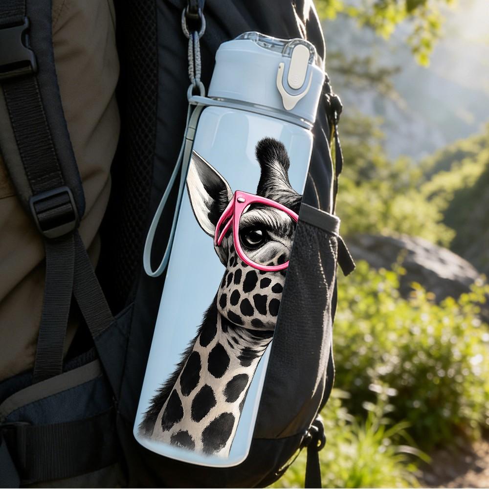1PC Giraffe Blowing Bubble Cute Print 750ml Color Plastic Sports Water Bottle Leakproof Flip Straw Lid Suitable for Sports Office Home Use