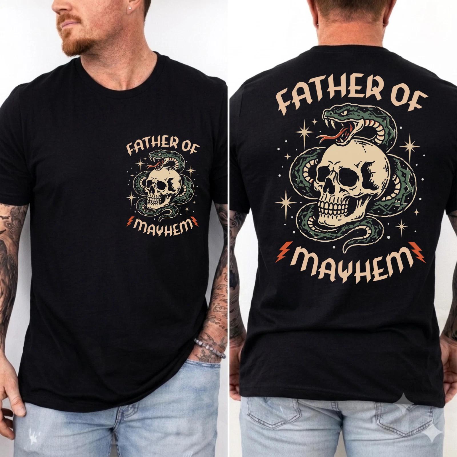 Father of Mayhem T-Shirt, Mother of Mayhem Shirt, Tattoo Style Skull Snake Tee 3XL