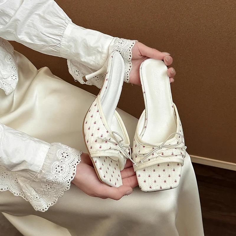 

Fashion Summer High Heels New Women Slippers Fashion Square Toe Slip on Shoes for Women Outdoor Party Dress Slides High Heeled Sandals 35 грязно-белый