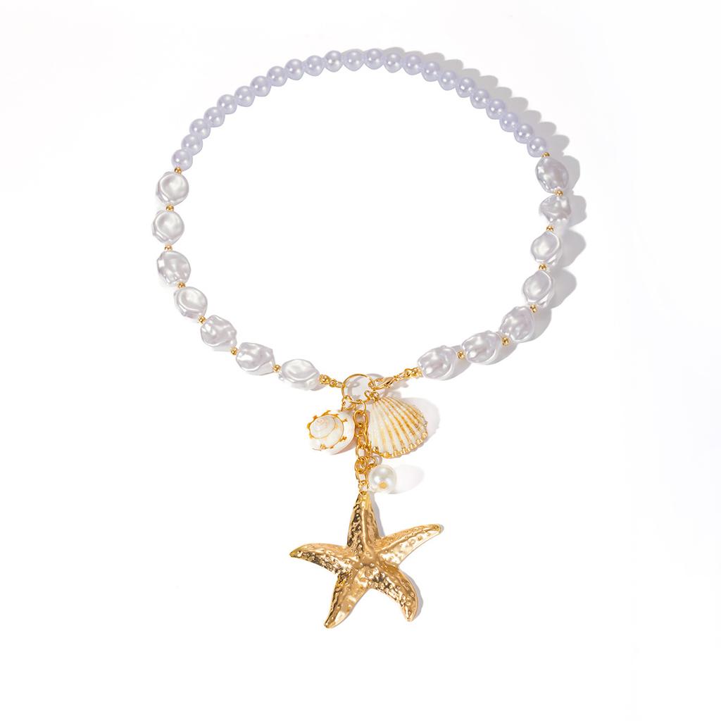 Bohemian Seaside Vacation Wind Pearl Shell Conch Starfish Necklace Female Niche Design Sense Collarbone Chain