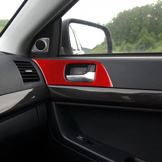 RED Door Handle Panel Cover Carbon Fiber Sticker For Mitsubishi LANCER 2008-2015