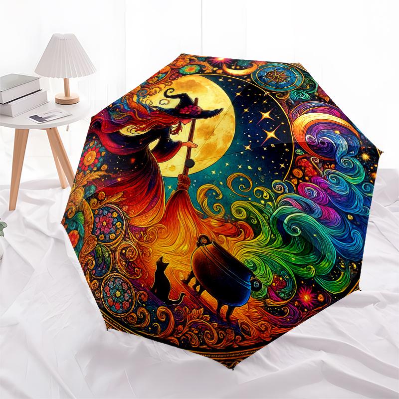 Enchanted Moonlit Witch's Night Wall Art PrintUmbrella, Portable 3-Fold Compact Umbrella for Men & Women Gift