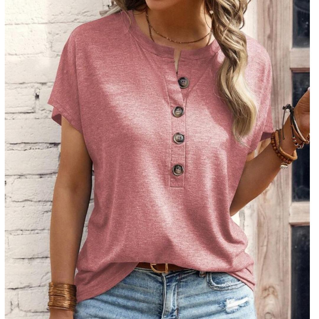 

Блузки весна/лето женские однотонные с короткими рукавами на застежке-кнопке XXL розовый