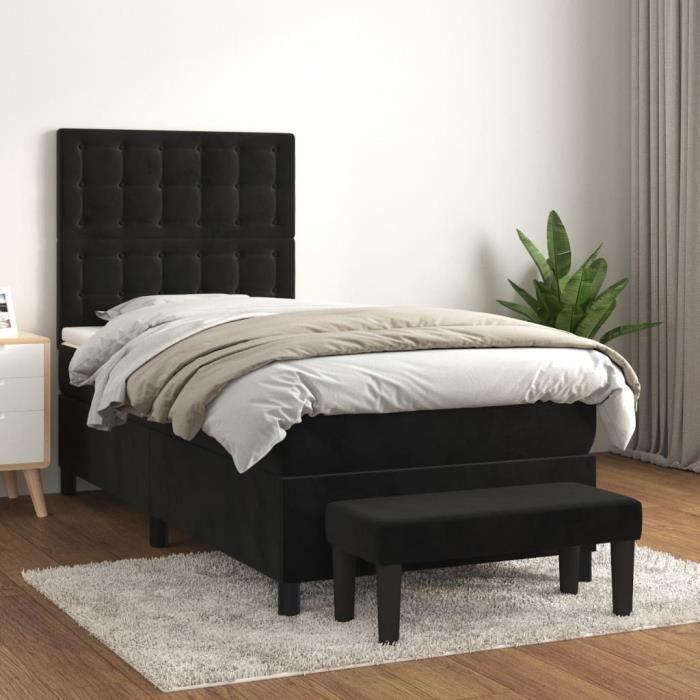 VidaXL Lit à sommier tapissier avec matelas Noir 90x190 cm Velours - Modèle 3138057