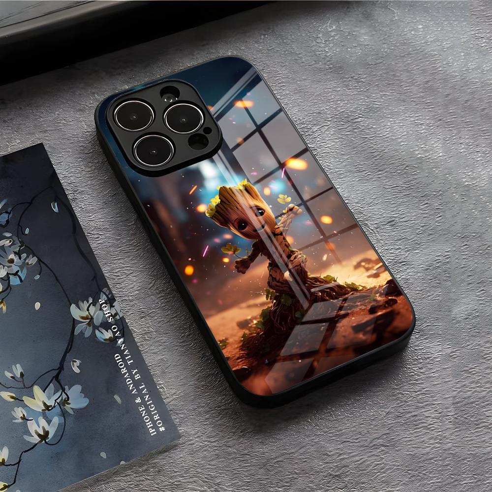 Baby Marvel Venom Groot Funda Phone Case For IPhone 17 Air 16 E Pro Max 15 14 13 Mini 12 Pro 11 Max Plus Black Glass Cover