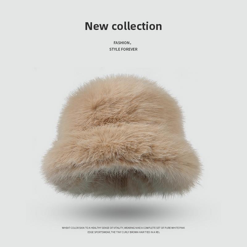 Womens Faux Fox Fur Winter Warm Hat With Wide Brim Ear Protection Solid Color Plush Cap In Multiple Shades