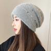 Women's Rabbit Fur Slouchy Hat with Ear Protection - Knitted Jumper Yarn, Plus Velvet, Autumn/Winter Style for Outdoor Warmth