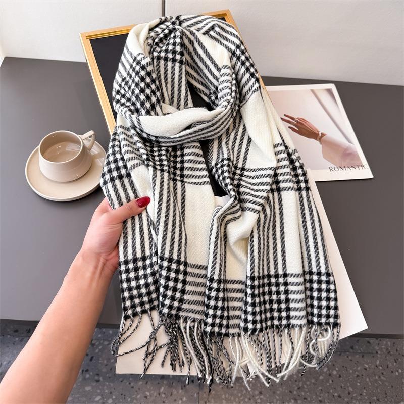 Unisex Faux Cashmere Plaid Tassel Scarf Warm Winter Fashion Accessory
