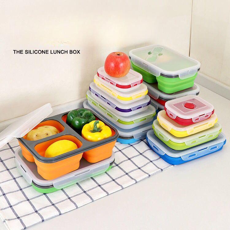 Dinner Box 4 Sets Folding Fresh Food Box Outdoor When The Box Silicone Folding Lunch Box