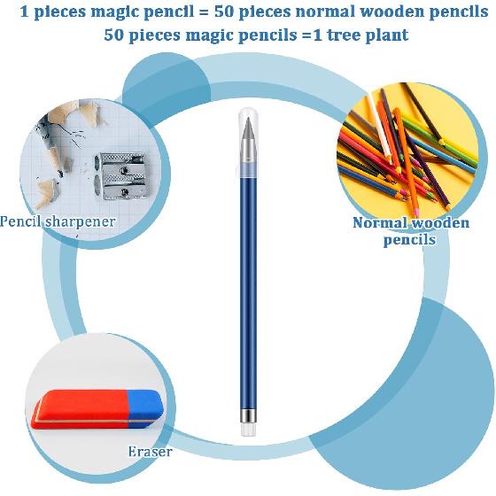 Teling 50 Pcs Infinite Forever Pencils Inkless Eternal Everlasting Pencil with Eraser Graduation Gift Included 20 Colorful Forever Pencils with 30