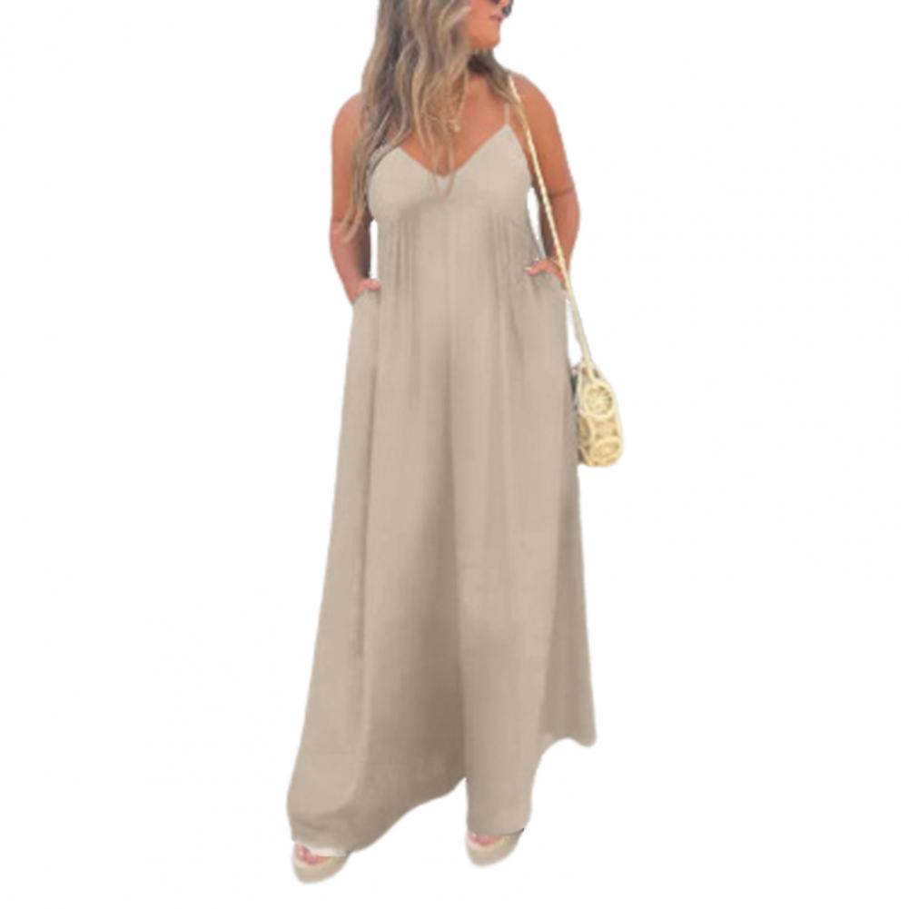 Summer Women Jumpsuit Deep V-Neck Sleeveless Backless Wide Leg Comfortable Fit Pure Color Pleated Spaghetti Strap Leisure Vacation Beach Lo