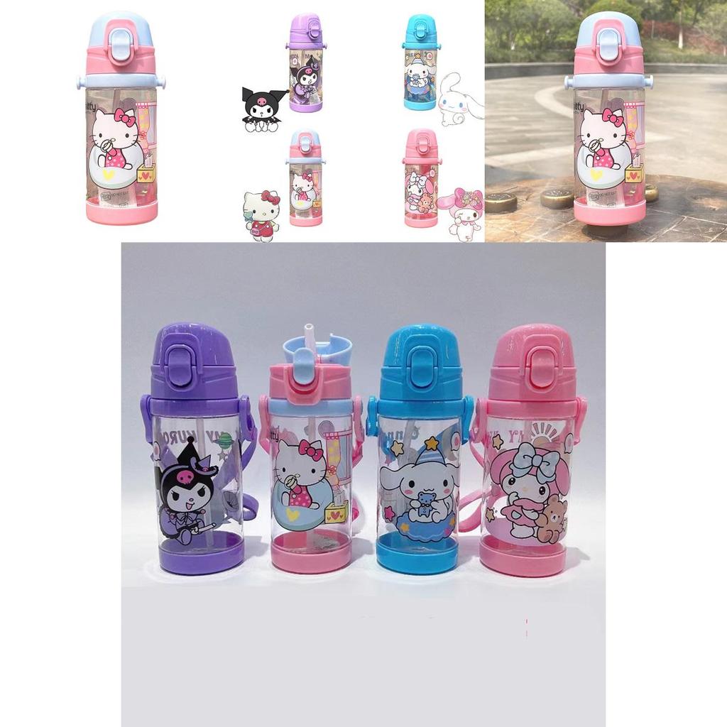 Creative Sanrio 450ml Kids Water Bottle With Straw Hello Kitty Cinnamoroll Kuromi And Melody Styles
