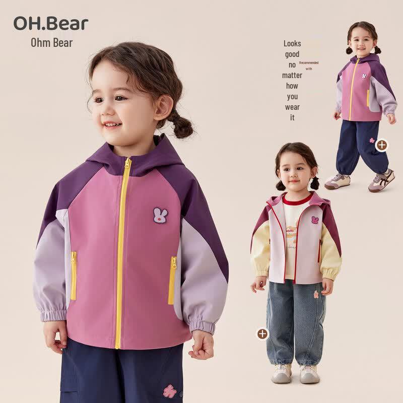 Omxiong Girls' Autumn Hooded Windbreaker Jacket