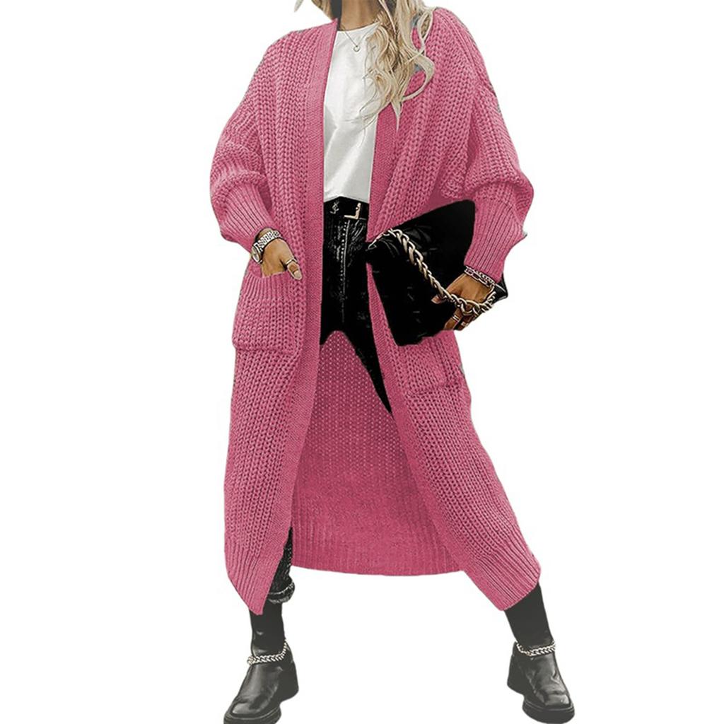 Women's Casual Knitted Sweater Color Pocket Cardigan Coat