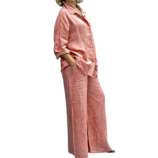 Trendy Blouse Trousers Suit Lightweight Casual Pocket