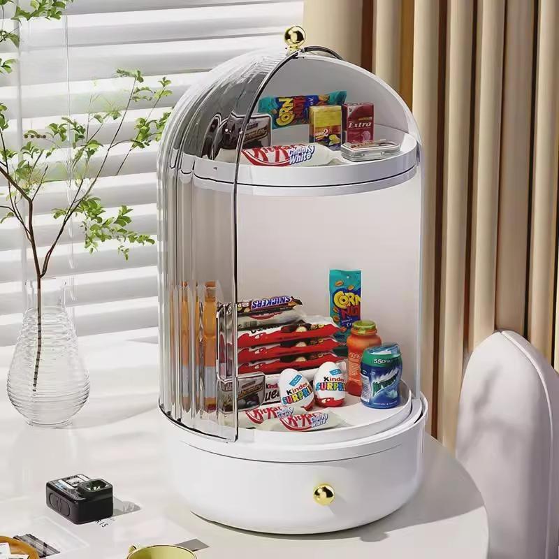 Light Luxury Transparent Cosmetic Organizer with Drawer Lids Rotating Storage Box Table Makeup Brush Lipstick Storage Rack Shelf