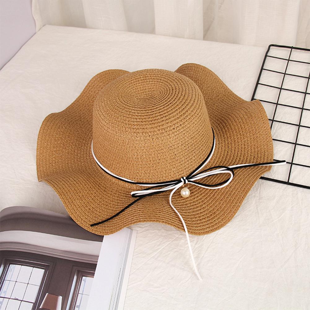 Women Summer Elegant Bowknot Pearl Beach Cap