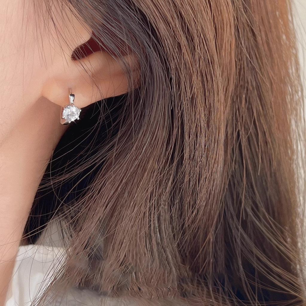 Luxury Zircon Sterling Silver Hoop Earrings Light Luxury Style Geometric Shape Diamond-Studded Women's Minimalist Design