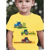 Boy Crewneck Short Sleeve T-Shirt, Cartoon Tractor Harvester Print Green Blue Red Casual Tee