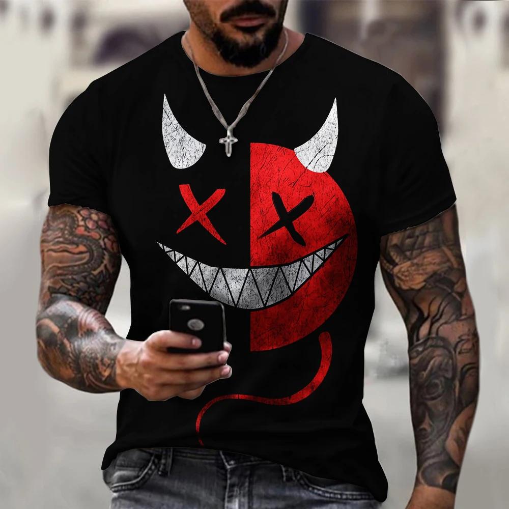 Men's T-shirt Casual Short Sleeved Hip-hop Smiling Face Printed T-shirt