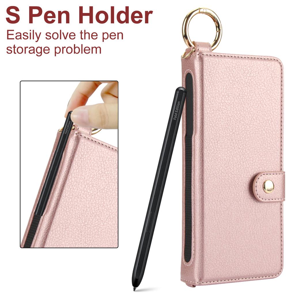 Ring Holder Cards Solt Wristband Pen Holder Wallet Case For Samsung Galaxy Z Fold 6 5 4 3 5G Fold6 Fold5 Bag Pocket Book Cover