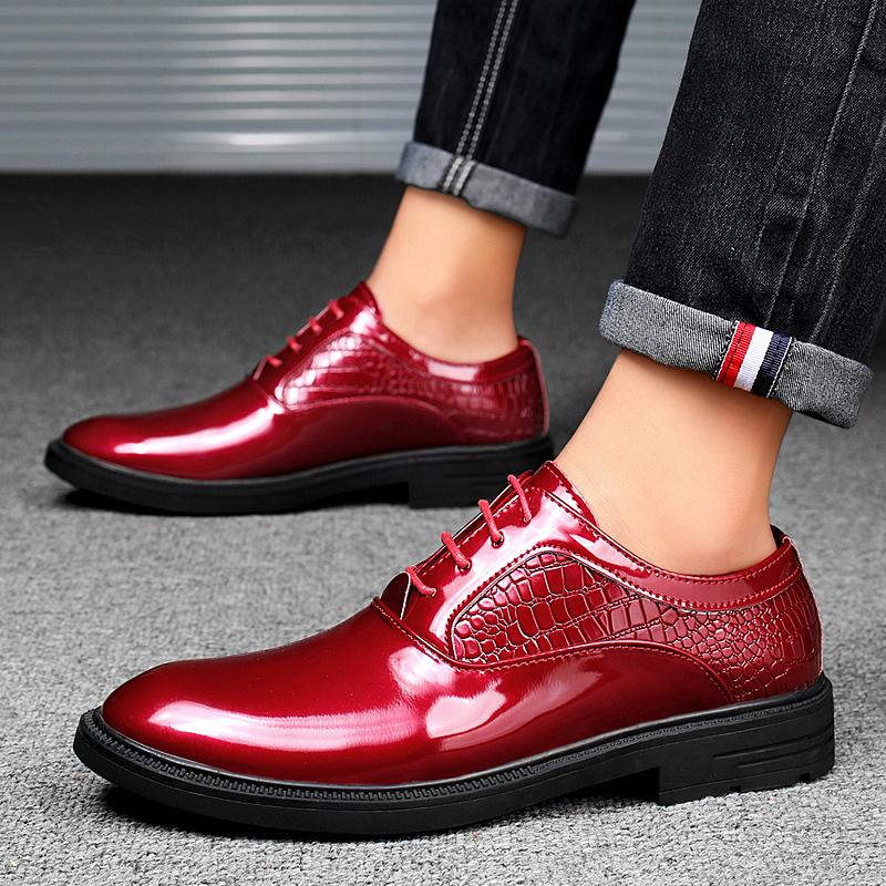 

Мужские туфли с острым носком из кожи на шнуровке, черные, красные, мужские оксфорды, деловые, кожаные, деловые, на плоской подошве, свадебные туфли 6.5 красный