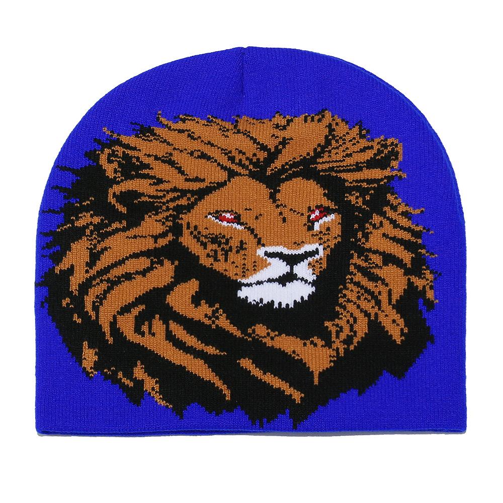 

Cold hat woman 2025 autumn and winter new lion wool hat personality trend cycling ear hat beanie M（56-58cm） королевский синий