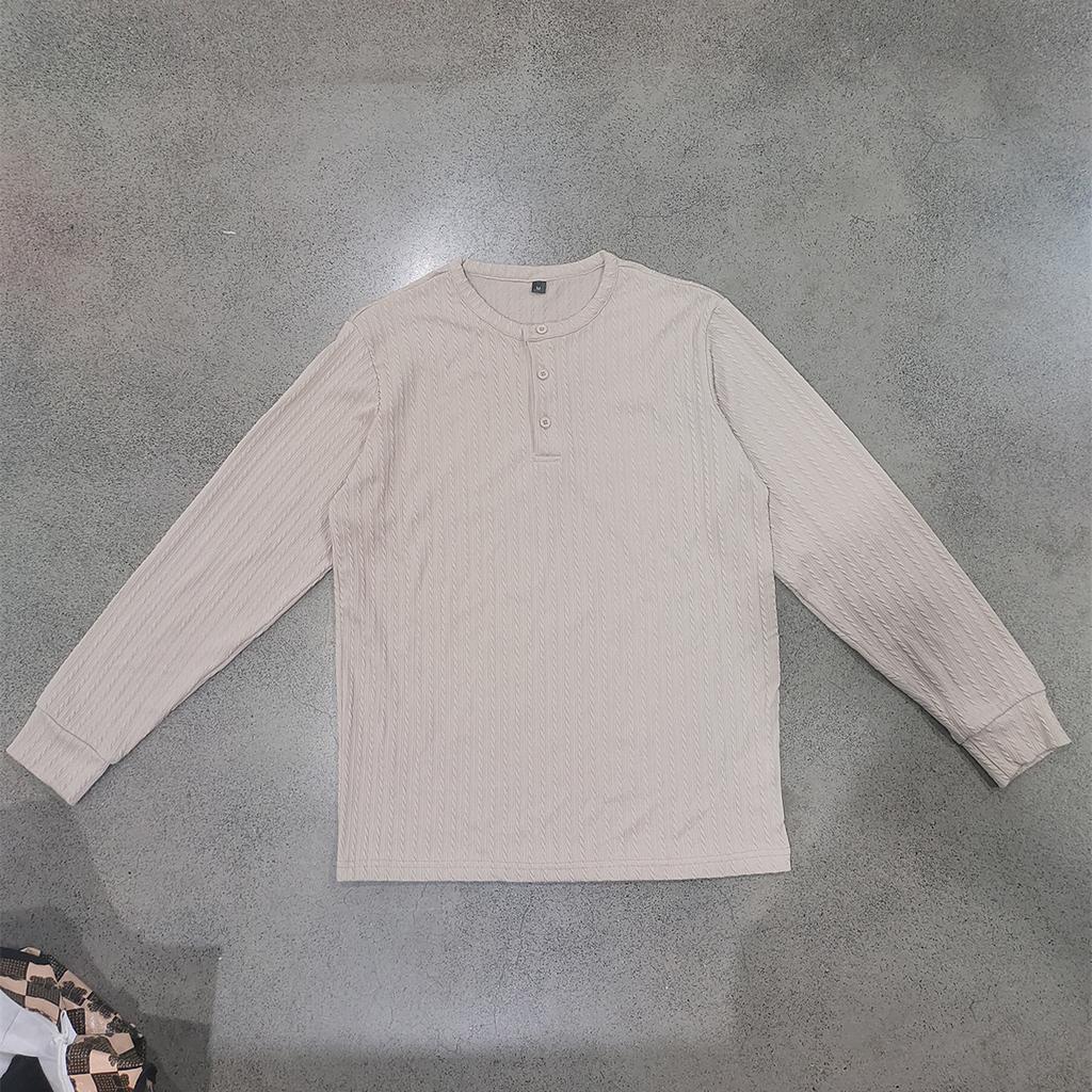 Herren Langarm Henley Shirt, Zopfmuster Gerippt Gestrickt Knopfleiste Lässig Rundhals Tägliches Herbst Winter Oberteil