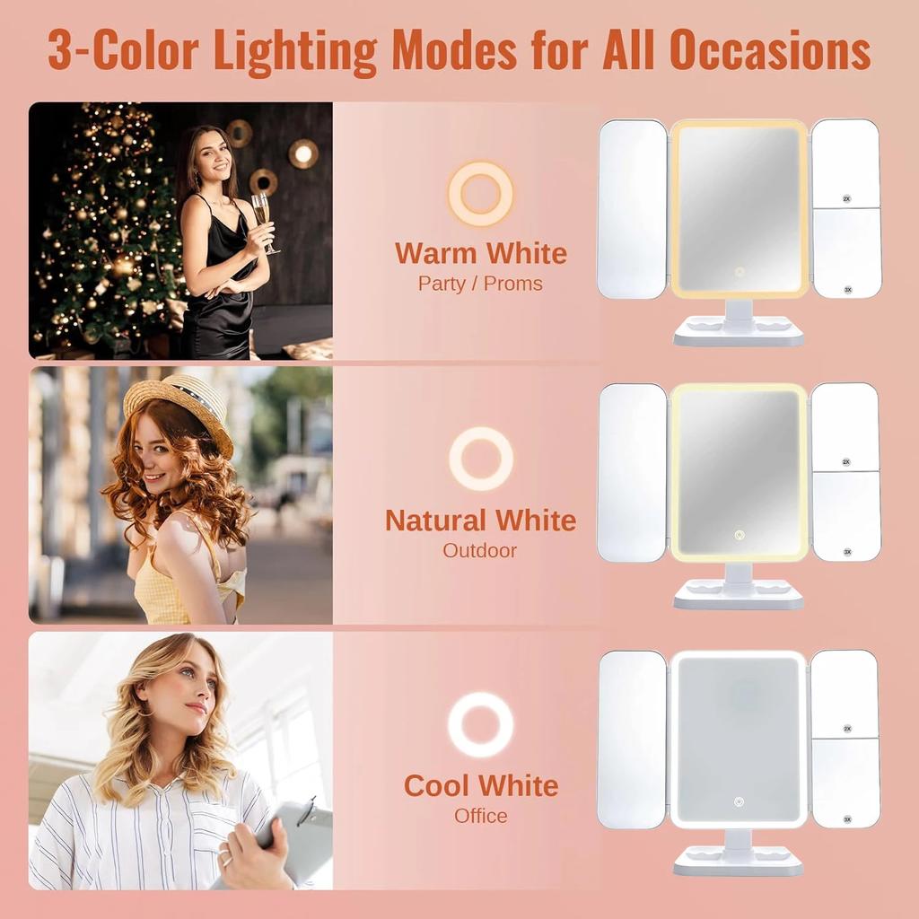 Folding Makeup Mirror LED Lights Dorm Dressing Mirror Beauty Light Up Your Fill Light 270° Smart Complementary Makeup Mirror