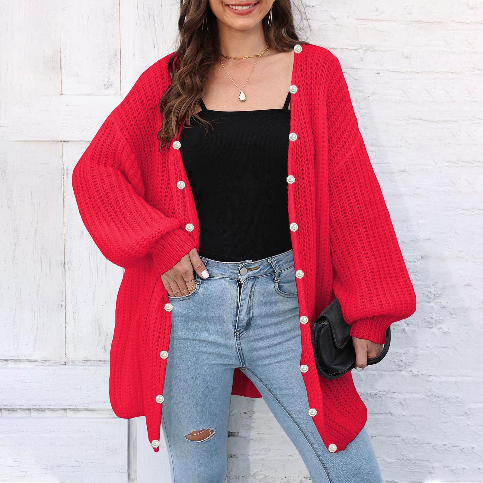 

Женский толстый вязаный свитер кардиган свободный ленивый стиль повседневный свитер One Size красный