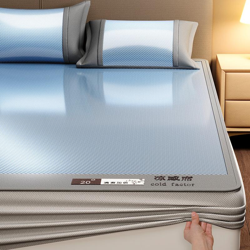Machine Washable 3-Piece Ice Silk Cooling Mat Set with 2 Pillowcases, Breathable Summer Bed Sheet for Home Dorm, Soft Fitted Sheet