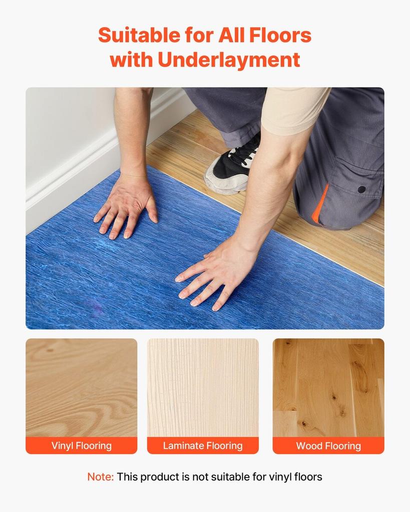Floor Underlayment 37.2 m² 3mm Recycled Fiber Sound/Vapor Barrier Blue