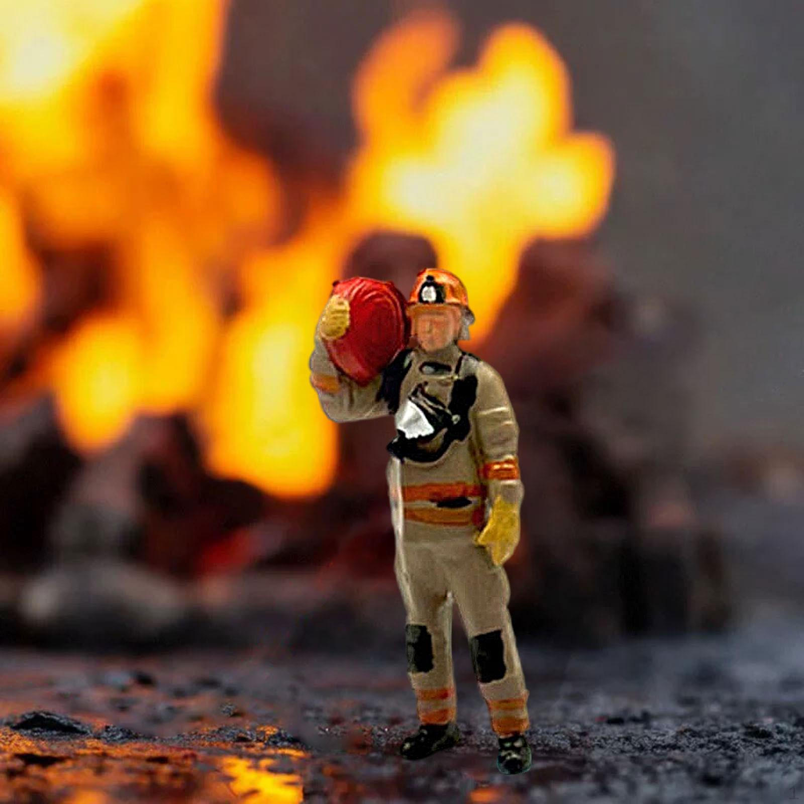 

64 Firefighter People Model Hand Painted Micro Landscape Scenery Toy PP Material Accessory Suitable carrying water pipe