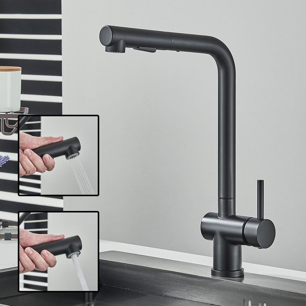 Stainless Steel Pull-Out Kitchen Sink Faucet Mixer Tap With Sprayer Single Handle