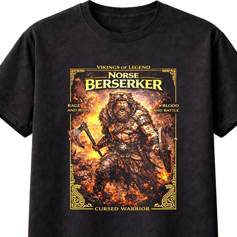 Berserker Tričko Severský Válečník Viking Bitva Styl Unisex Černé Grafické Tričko