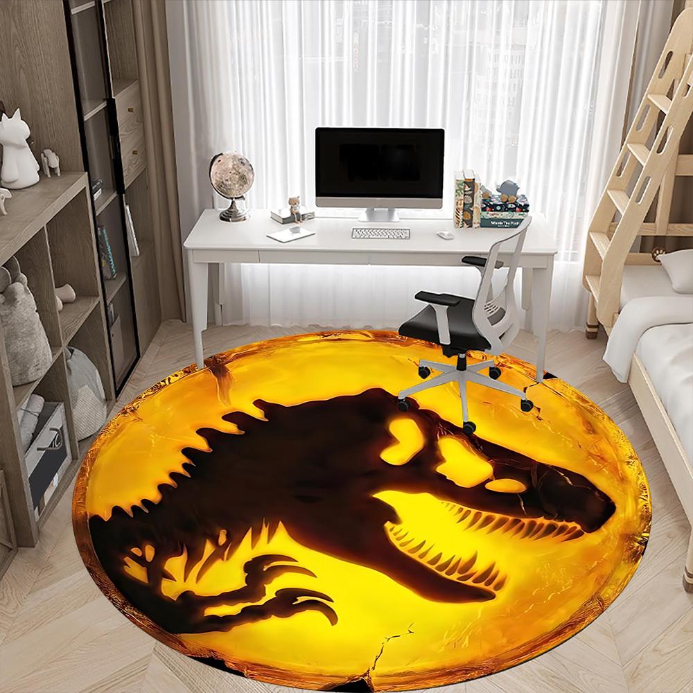 1PC Dinosaur Fossil Office Round Rug, Non slip, Soft and Durable Office Rug for Interior Decoration, Perfect for Office