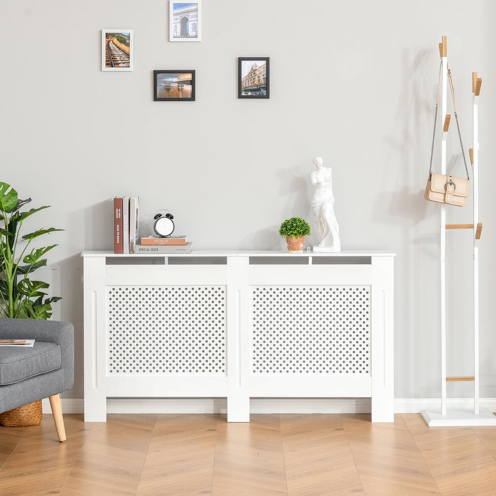 MDF Radiator Cover, Slats, Living Room, Bedroom, Hallway, 151.5 x 19 x 82 cm, White