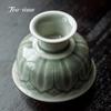 Yue Kiln Celadon Ceramic Tea Cup High-feet Handmade Lotus Petal Cups Tea Bowl Teacup Teacups Pair Puera Ceremony Maker Unusual